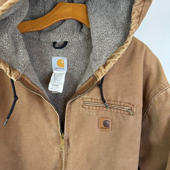2006 Carhartt 4XL Tall Hooded Jacket Sierra Sherpa Lined J141 Tan BRN Brown Mens - Picture 2 of 16